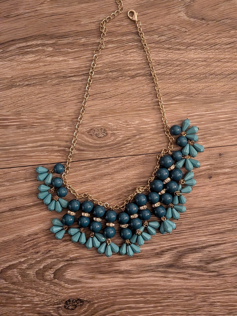 Gold-Tone Teal Beaded Statement Necklace
